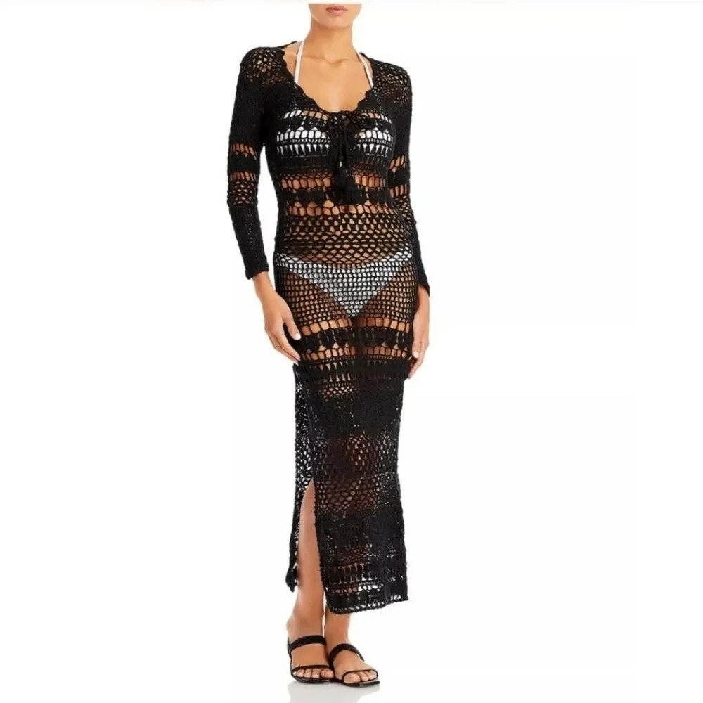 Poupette St Barth Elegant Black Long Sleeve Dress